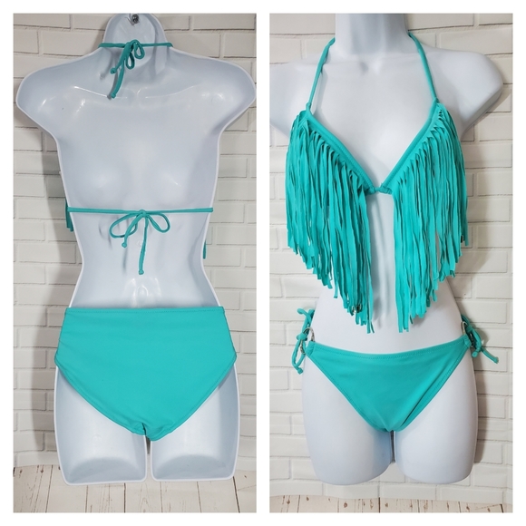 Sheridyn Swim Tuquoise Vlue Green Fringe Western Bikini - Picture 2 of 16